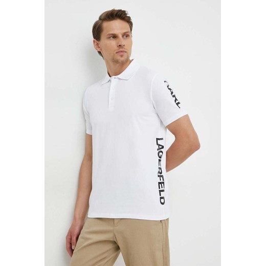 Karl Lagerfeld polo męski kolor biały z nadrukiem ze sklepu ANSWEAR.com w kategorii T-shirty męskie - zdjęcie 170143958