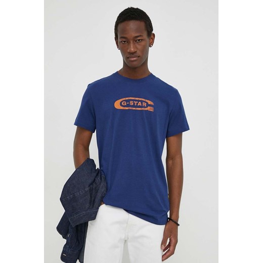 G-Star Raw t-shirt bawełniany męski kolor niebieski z nadrukiem ze sklepu ANSWEAR.com w kategorii T-shirty męskie - zdjęcie 170144206