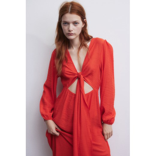 H & M - Kreszowana sukienka z wiązaniem - Czerwony H & M S H&M
