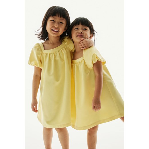 H & M - Satynowa sukienka z baloniastym rękawem - Żółty H & M 128 (7-8Y) H&M