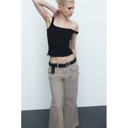 H & M - Szerokie spodnie z diagonalu - Brązowy ze sklepu H&M w kategorii Spodnie damskie - zdjęcie 170148209