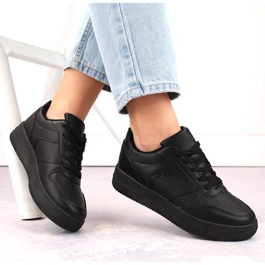 Buty sportowe damskie Potocki czarne sznurowane płaskie 