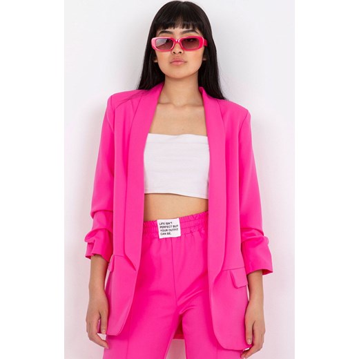 Marynarka damska z marszczonymi rękawami różowy neon DHJ-MA-7684.15P, Kolor różowy neon, Rozmiar M, ITALY MODA ze sklepu Primodo w kategorii Marynarki damskie - zdjęcie 170149387