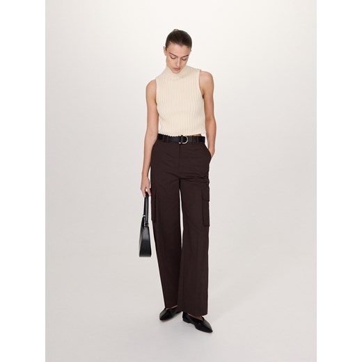 Reserved - Szerokie spodnie z paskiem - ciemnobrązowy ze sklepu Reserved w kategorii Spodnie damskie - zdjęcie 170151955