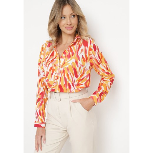 Pomarańczowa Koszula Ozdobiona Abstrakcyjnym Printem Sivello ze sklepu Born2be Odzież w kategorii Koszule damskie - zdjęcie 170174117