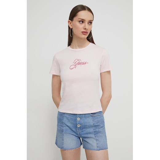 Guess Originals t-shirt bawełniany damski kolor różowy ze sklepu ANSWEAR.com w kategorii Bluzki damskie - zdjęcie 170176048