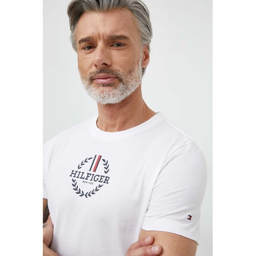 Tommy Hilfiger t-shirt bawełniany męski kolor biały z nadrukiem MW0MW34388 ze sklepu ANSWEAR.com w kategorii T-shirty męskie - zdjęcie 170176085