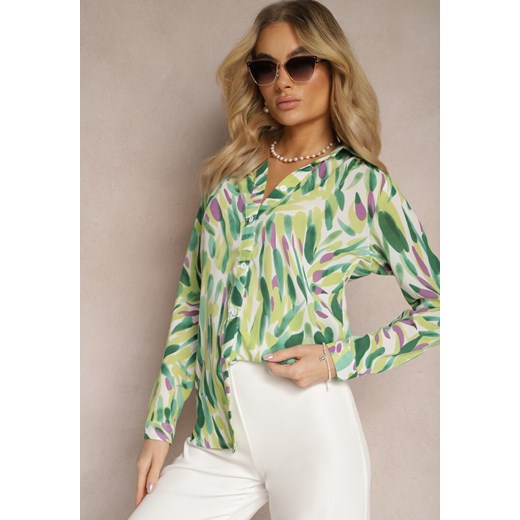 Zielona Koszula z Printem w Malarskim Stylu Teagania ze sklepu Renee odzież w kategorii Koszule damskie - zdjęcie 170182956