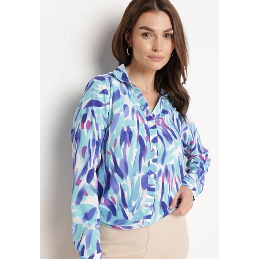 Niebieska Koszula Ozdobiona Abstrakcyjnym Printem Sivello ze sklepu Born2be Odzież w kategorii Koszule damskie - zdjęcie 170184605