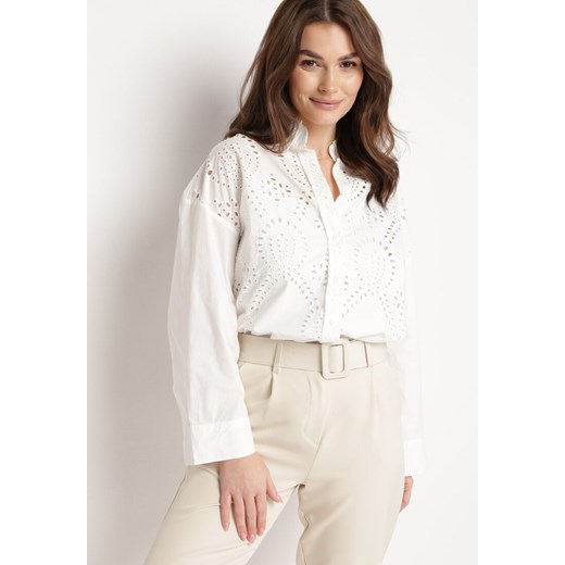 Biała Koszula z Haftowanej Bawełny z Szerszymi Rękawami Aplinta ze sklepu Born2be Odzież w kategorii Koszule damskie - zdjęcie 170184957