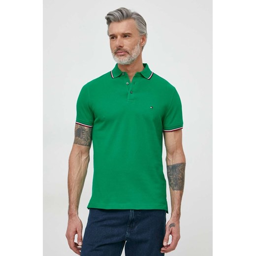 Tommy Hilfiger polo męski kolor zielony gładki MW0MW30750 ze sklepu ANSWEAR.com w kategorii T-shirty męskie - zdjęcie 170206167