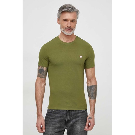 Guess t-shirt męski kolor zielony gładki M2YI24 J1314 ze sklepu ANSWEAR.com w kategorii T-shirty męskie - zdjęcie 170206209