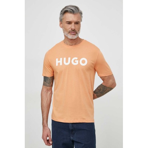 HUGO t-shirt bawełniany męski kolor pomarańczowy z nadrukiem 50467556 ze sklepu ANSWEAR.com w kategorii T-shirty męskie - zdjęcie 170206265