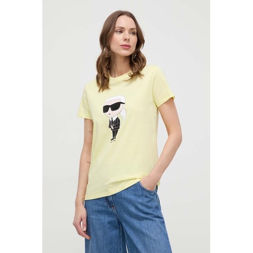 Karl Lagerfeld t-shirt bawełniany damski kolor żółty ze sklepu ANSWEAR.com w kategorii Bluzki damskie - zdjęcie 170206279