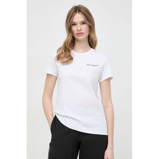 Karl Lagerfeld t-shirt bawełniany damski kolor biały ze sklepu ANSWEAR.com w kategorii Bluzki damskie - zdjęcie 170206577