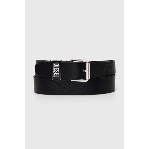 Diesel pasek skórzany B-GLOSSY LOOP BELT męski kolor czarny ze sklepu ANSWEAR.com w kategorii Paski męskie - zdjęcie 170215557