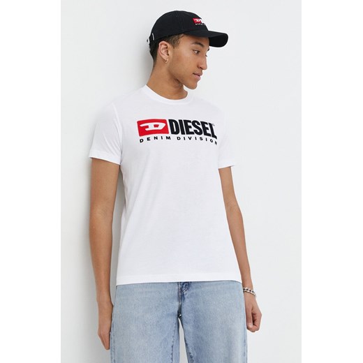 Diesel t-shirt bawełniany T-DIEGOR-DIV męski kolor biały z aplikacją ze sklepu ANSWEAR.com w kategorii T-shirty męskie - zdjęcie 170215565