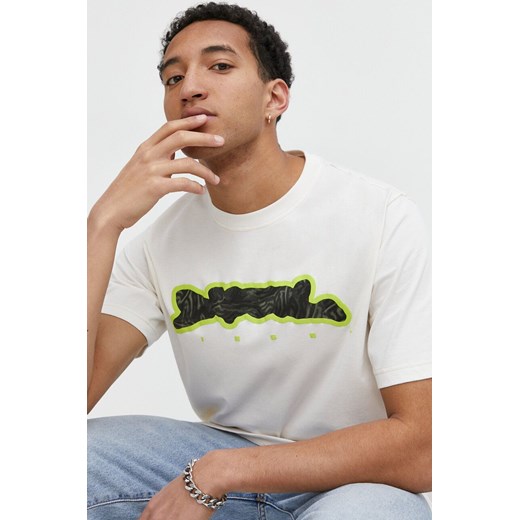 Diesel t-shirt bawełniany męski kolor beżowy z nadrukiem ze sklepu ANSWEAR.com w kategorii T-shirty męskie - zdjęcie 170215986