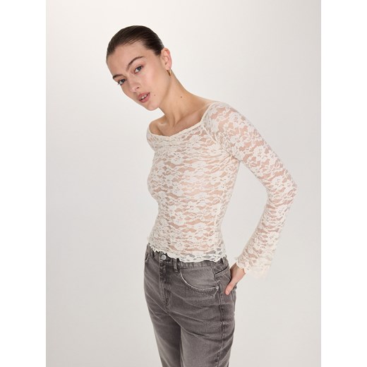 Reserved - Koronkowa bluzka - kremowy ze sklepu Reserved w kategorii Bluzki damskie - zdjęcie 170216639