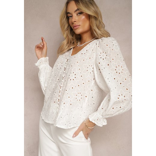 Biała Koszula z Bawełny o Haftowanym Wykończeniu Haliatia ze sklepu Renee odzież w kategorii Koszule damskie - zdjęcie 170217635
