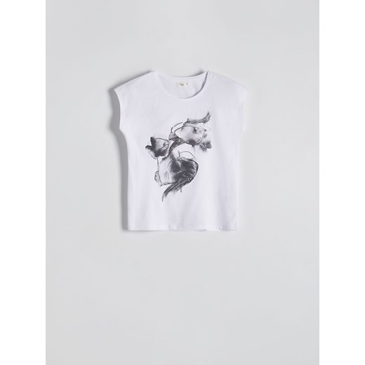 Reserved - T-shirt z nadrukiem - biały ze sklepu Reserved w kategorii Bluzki damskie - zdjęcie 170219039
