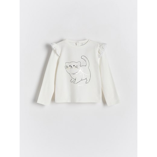 Reserved - Bawełniana koszulka z nadrukiem - złamana biel ze sklepu Reserved w kategorii Bluzki dziewczęce - zdjęcie 170219326
