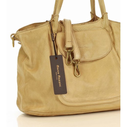 MARCO MAZZINI Torebka skórzana shopper bag ispirato dalla natura kremowy beż ze sklepu Verostilo w kategorii Torby Shopper bag - zdjęcie 170220777