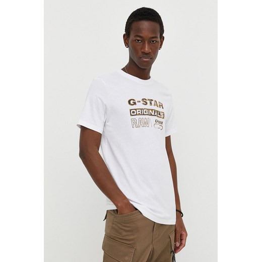 G-Star Raw t-shirt bawełniany męski kolor biały z nadrukiem ze sklepu ANSWEAR.com w kategorii T-shirty męskie - zdjęcie 170226118
