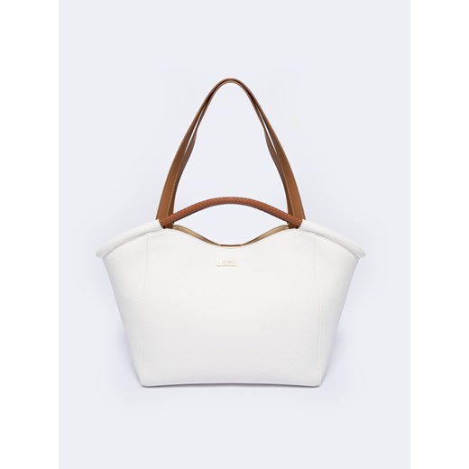 Torebka damska biała z brązowymi rączkami NN574069 101 ze sklepu Big Star w kategorii Torby Shopper bag - zdjęcie 170229916