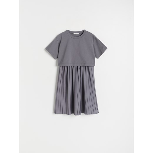 Reserved - Sukienka z plisowanym dołem - ciemnoszary ze sklepu Reserved w kategorii Sukienki dziewczęce - zdjęcie 170230268