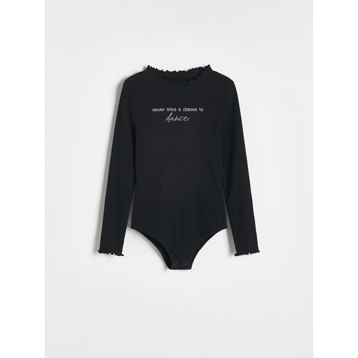 Reserved - Bawełniane body z haftem - czarny ze sklepu Reserved w kategorii Bluzki dziewczęce - zdjęcie 170230325