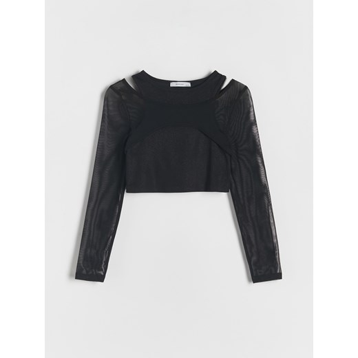 Reserved - Bluzka z przezroczystymi rękawami - czarny ze sklepu Reserved w kategorii Bluzki dziewczęce - zdjęcie 170230337