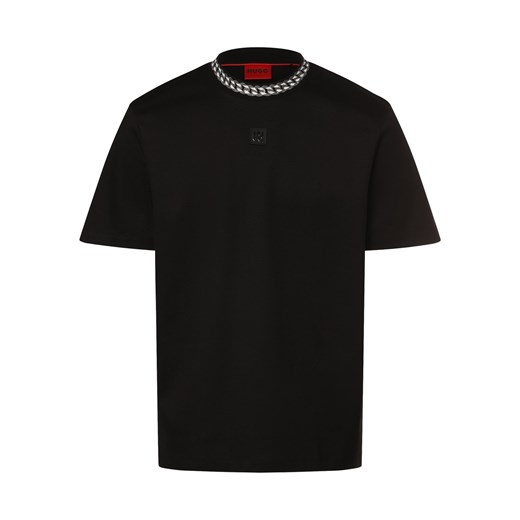HUGO Koszulka męska - Deternal Mężczyźni Bawełna czarny jednolity ze sklepu vangraaf w kategorii T-shirty męskie - zdjęcie 170230399