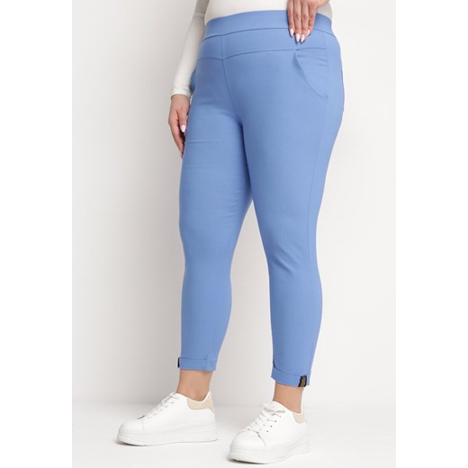 Niebieskie Spodnie Skinny 7/8 z Gumką w Talii i Kieszeniami Ulailla ze sklepu Born2be Odzież w kategorii Spodnie damskie - zdjęcie 170233115