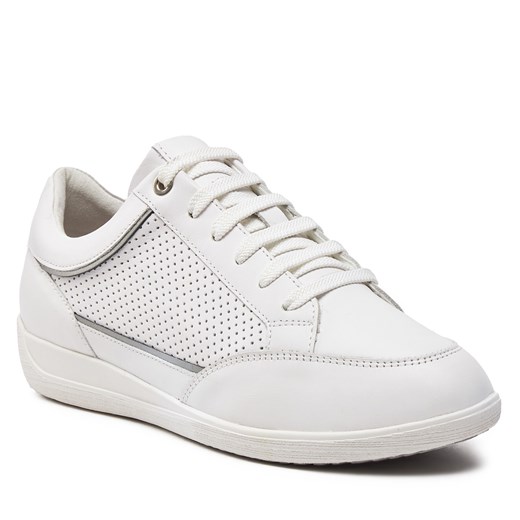 Białe buty sportowe damskie Geox sneakersy na jesień na płaskiej podeszwie