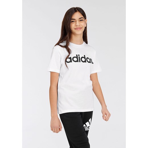 Bluzka dziewczęca Adidas w nadruki biała z bawełny 