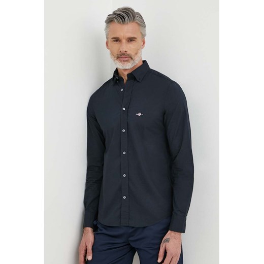 Gant koszula bawełniana męska kolor czarny slim z kołnierzykiem button-down ze sklepu ANSWEAR.com w kategorii Koszule męskie - zdjęcie 170238566
