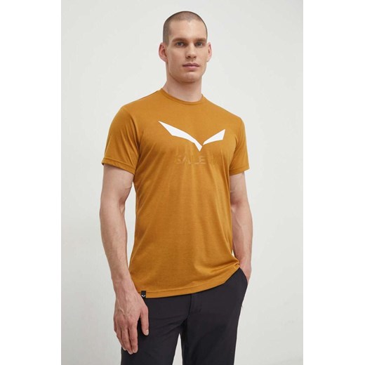 Salewa t-shirt sportowy Solidlogo Dry kolor brązowy z nadrukiem 00-0000027018 ze sklepu ANSWEAR.com w kategorii T-shirty męskie - zdjęcie 170238757