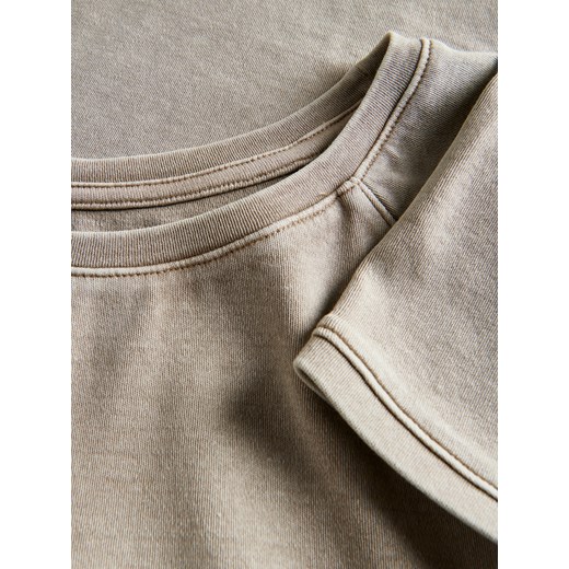 Reserved - T-shirt z efektem sprania - kremowy Reserved XL Reserved