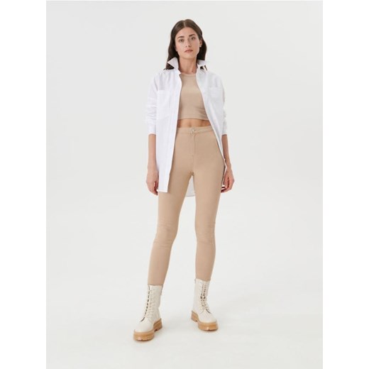 Sinsay - Jegginsy skinny high waist - beżowy ze sklepu Sinsay w kategorii Spodnie damskie - zdjęcie 170246556
