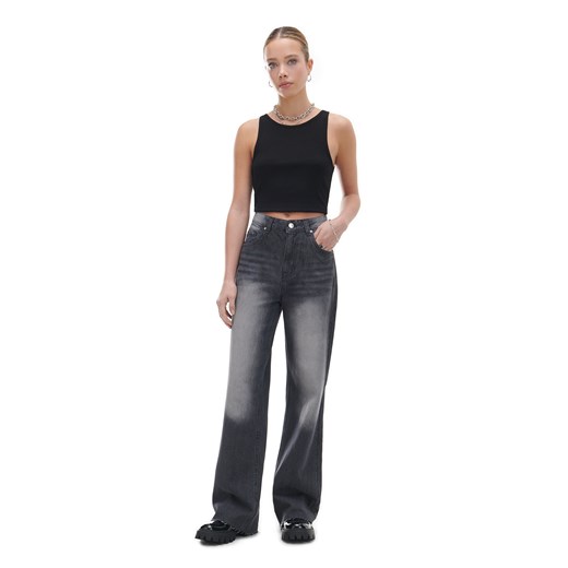 Cropp - Ciemnoszare jeansy wide leg - szary ze sklepu Cropp w kategorii Jeansy damskie - zdjęcie 170252588