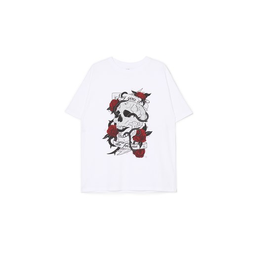Cropp - Biały t-shirt oversize z nadrukiem - biały ze sklepu Cropp w kategorii Bluzki damskie - zdjęcie 170257329