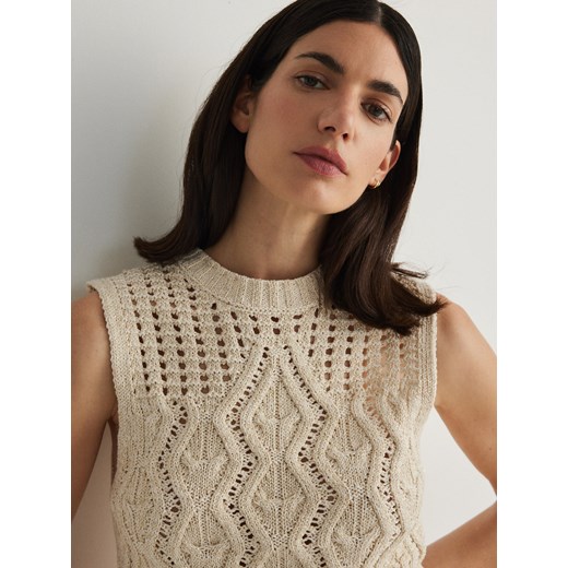 Reserved - Dzianinowy bezrękawnik z bawełną - kremowy Reserved M Reserved