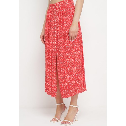 Czerwona Spódnica Maxi w Kwiatowy Print z Guziczkami Kasphine ze sklepu Born2be Odzież w kategorii Spódnice - zdjęcie 170260278