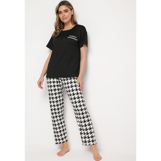 Czarny Komplet Piżamowy Prosty T-shirt i Spodnie z Gumką w Pasie Vespella ze sklepu Born2be Odzież w kategorii Piżamy damskie - zdjęcie 170267459
