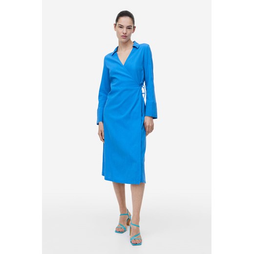 Sukienka niebieska H & M midi szmizjerka na wiosnę z tkaniny