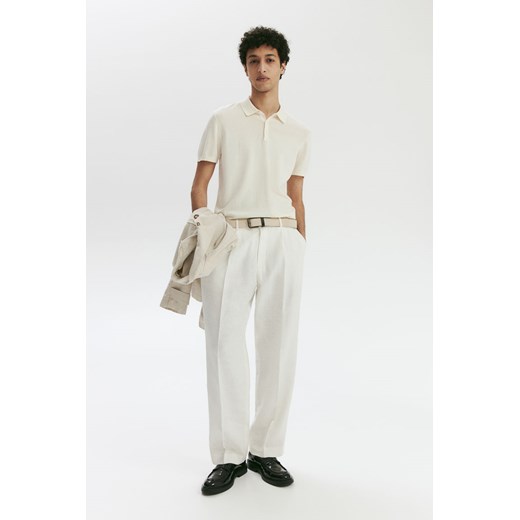 H & M - Top polo z domieszką jedwabiu Slim Fit - Biały ze sklepu H&M w kategorii T-shirty męskie - zdjęcie 170274259