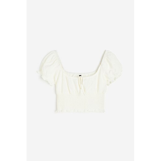 H & M - Elastycznie marszczona bluzka z bufkami - Biały ze sklepu H&M w kategorii Bluzki damskie - zdjęcie 170274297