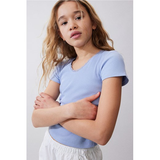 H & M - Bawełniany top z koronką - Niebieski ze sklepu H&M w kategorii Bluzki dziewczęce - zdjęcie 170274307