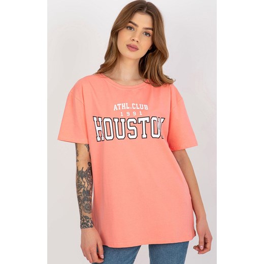 T-shirt damski z nadrukiem brzoskwiniowy EM-TS-527-1.26X, Kolor brzoskwiniowy, Rozmiar one size, EX MODA ze sklepu Primodo w kategorii Bluzki damskie - zdjęcie 170280698